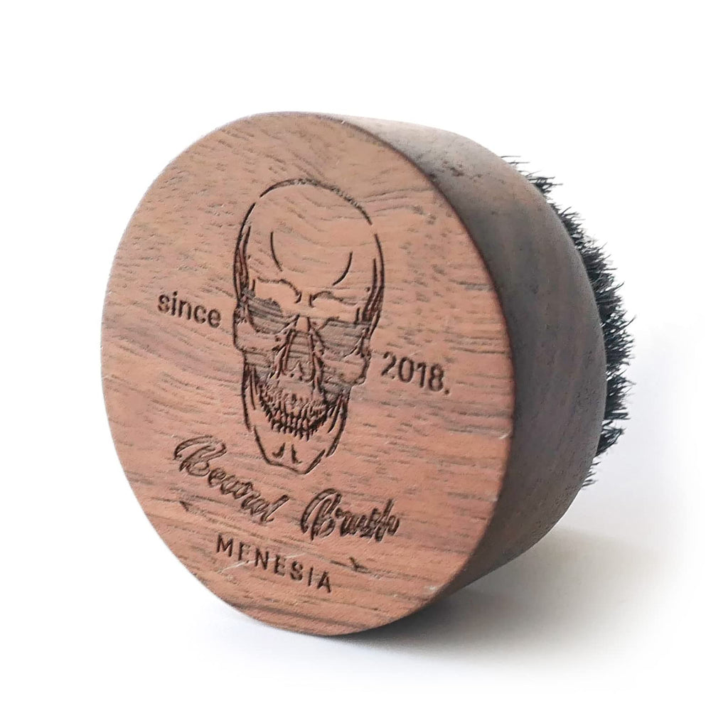 Menesia Small Round Beard Brush, Walnut Boar Bristle Brush for Travel