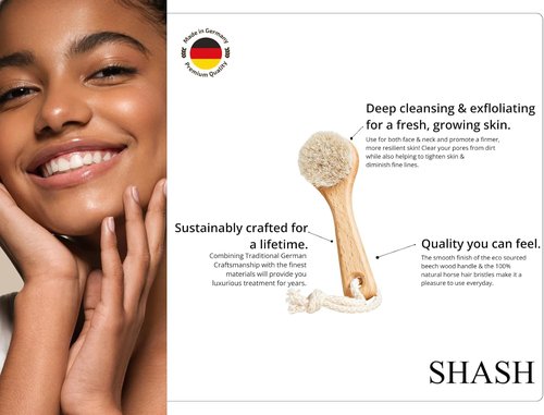 SHASH Since 1869 Exfoliating Face Brush - Handcrafted Sustainable Scrub for Glowing Skin | Medium Horse Hair Bristle