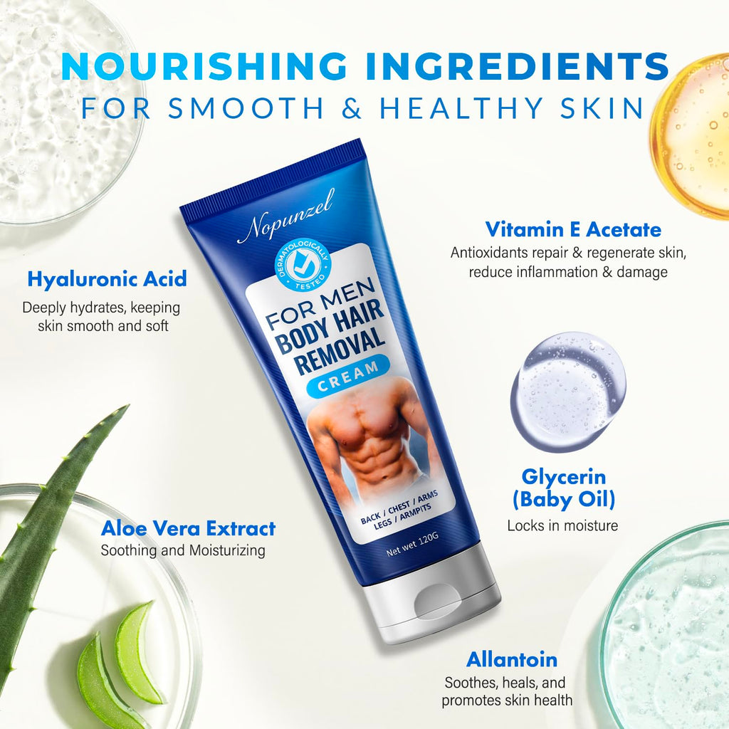 Hair Removal Cream for Men: Depilatory Cream for Intimate Areas and Pubic Area with Vitamin E - Hair Removal for Body Legs Chest Arms Underarms Bikini - Hair Remover - Fast Painless Soothing - 2 Pack