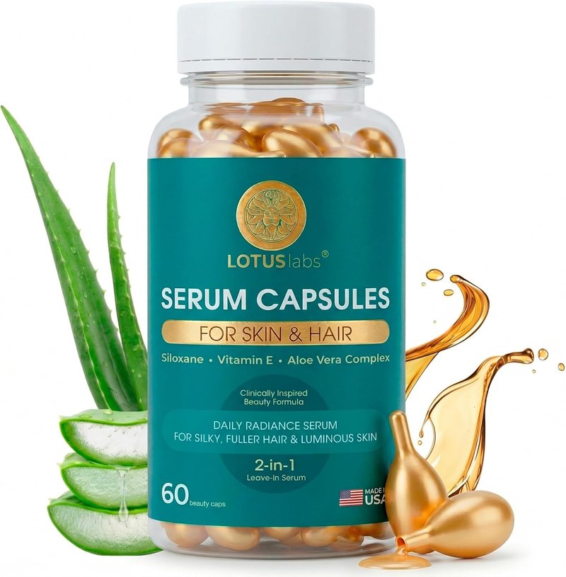 Vitamin E Capsules - 2-in-1 Hair Serum & Face Glow with Aloe Vera - Lightweight & Non-Greasy - 60 Capsules