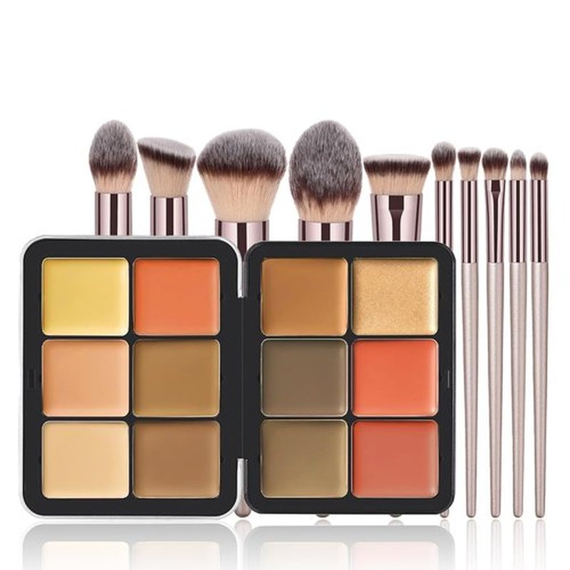 Skiennix Vegan Eyeshadow Palette - 12 Colors with 10 Professional Champagne Gold Brushes | Cruelty-Free Gift Set for Women & Teens