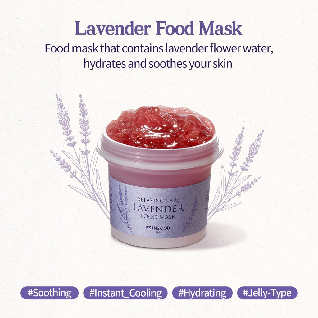 SKINFOOD Lavender Food Mask 120g (4.23 oz.) - Panthenol Contains Hydrating & Cooling Gel Wash-off Mask for Sensitive Skin, Natural Lavender Therapy, Shower-Proof Texture - Wash Off Exfoliating Mask