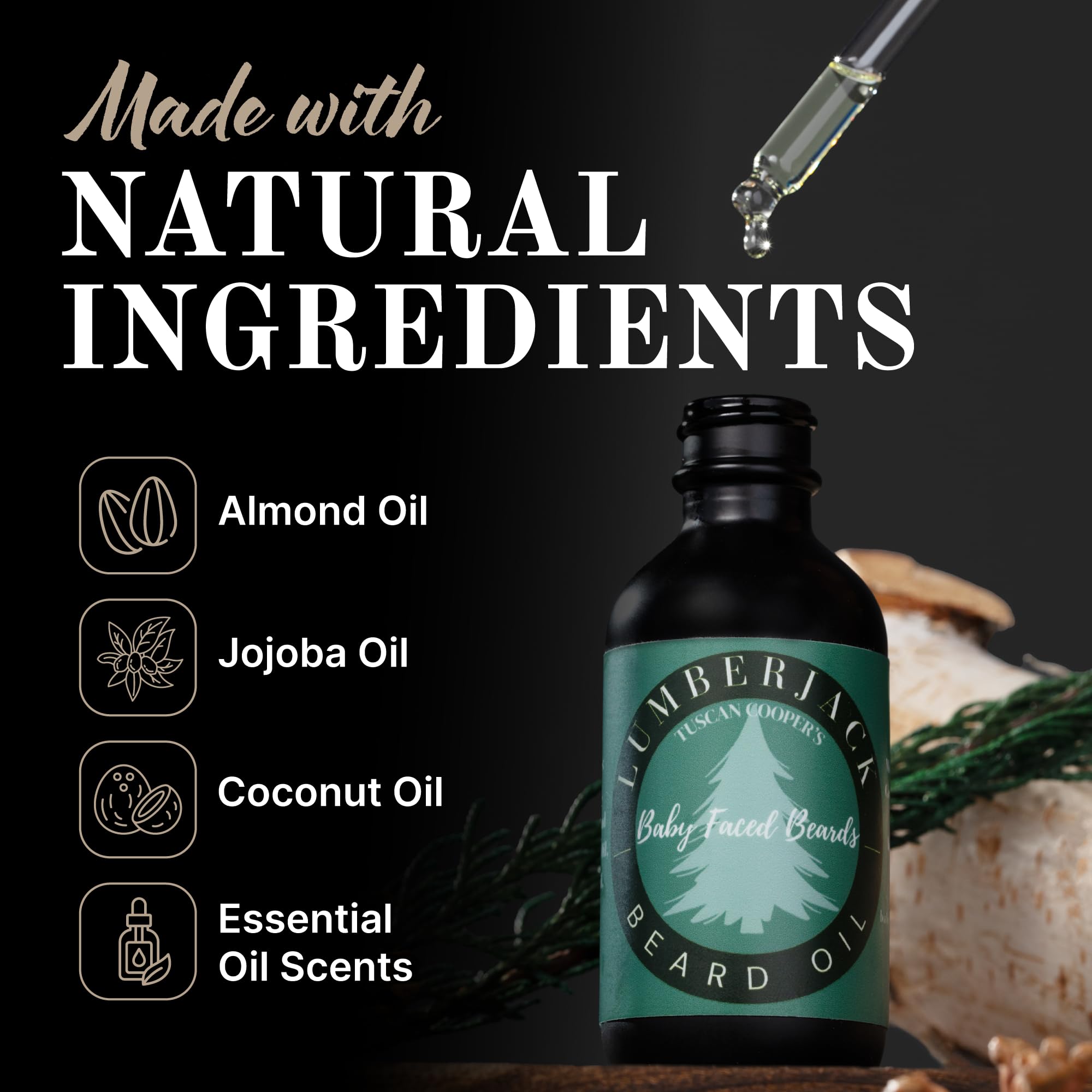 Tuscan Cooper's Baby Faced Beards Oil for Men - 3 Pack Bundle - Rawhide & Pear, Lumberjack, and Southern Spiced Tobacco Scents - Hydrating and Nourishing Beard Softener for All Hair Types