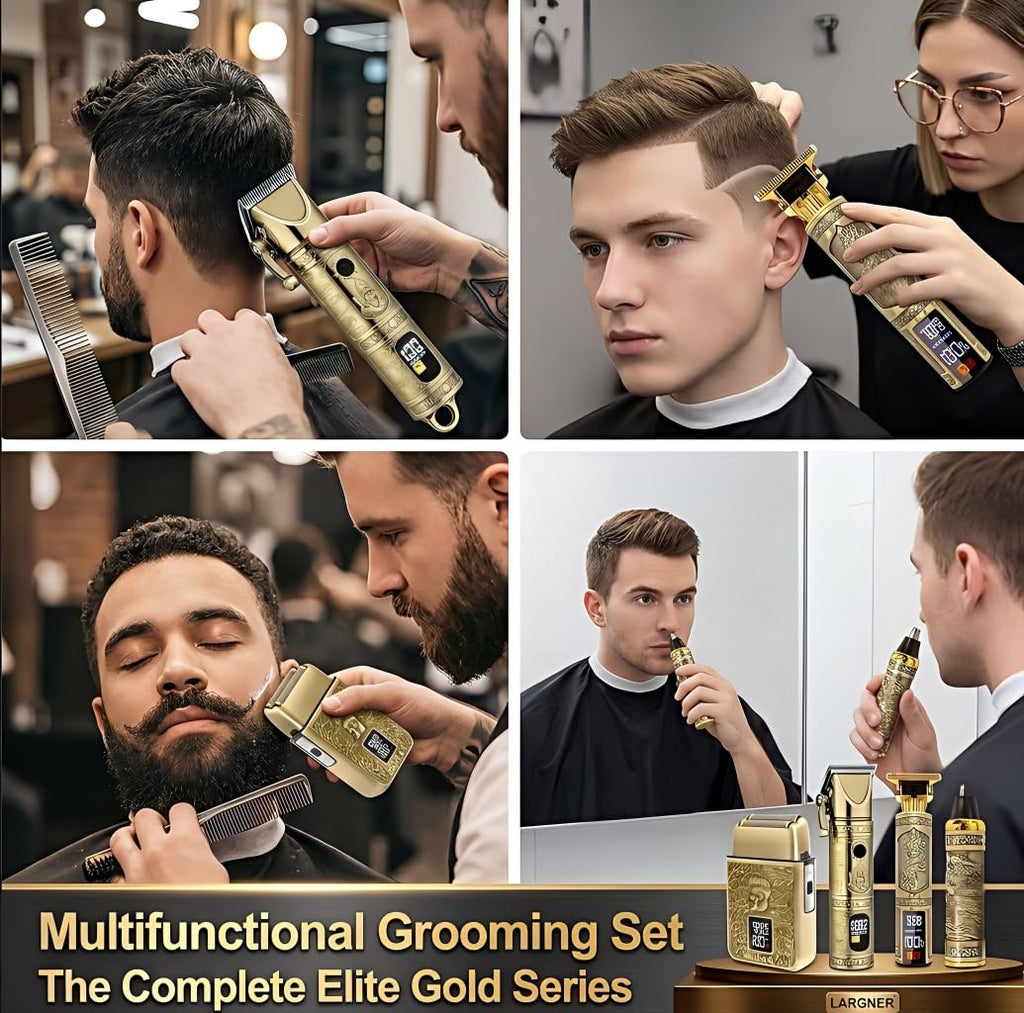 Hair Clippers for Men Professional, Beard Trimmer Kits & Sets, Cordless Mens Hair Trimmer, Electric Shavers, Haircutting Machine with LED Display (Bronze-4in1)
