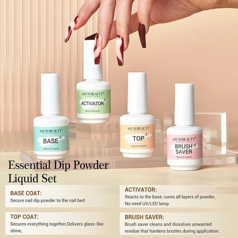 AZUREBEAUTY Dip Powder Liquid Set - 8 Essential Tools for No Lamp Dipping | 15ml Each