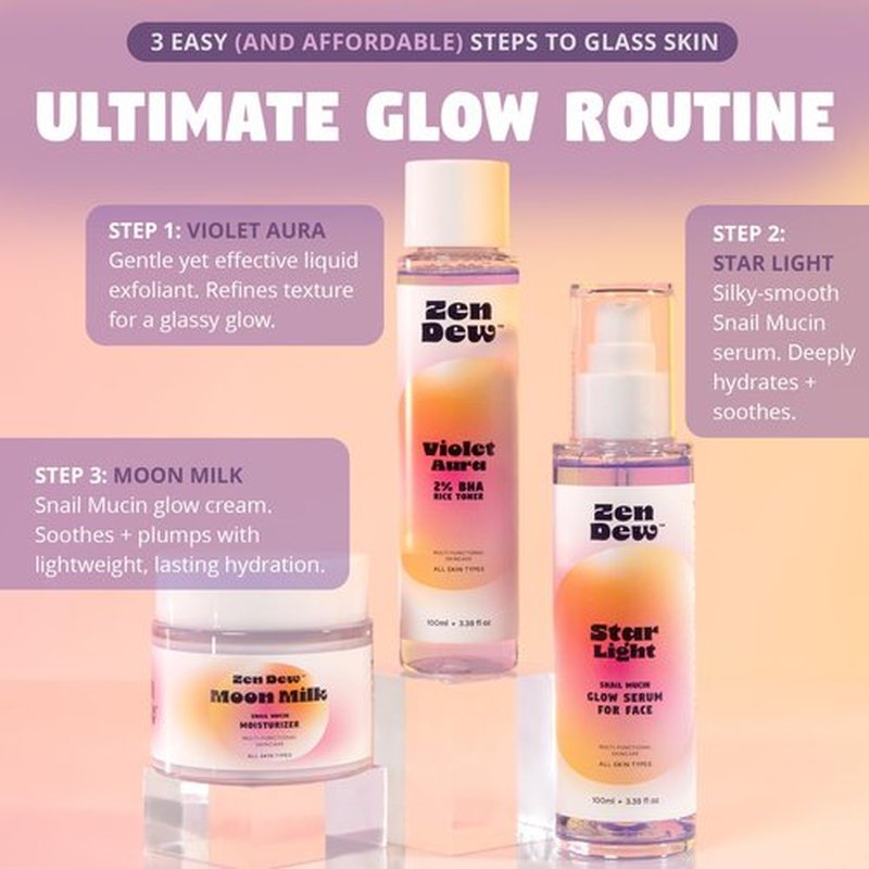 Clinically Advanced Korean Snail Mucin Serum - Star Light by Zen Dew (3.38 oz) Brightening, Anti-Aging & Hydrating K Beauty Face Serum for Glass Skin Glow – Smoothing Korean Skin Care