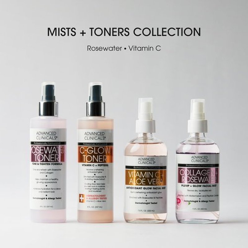 Advanced Clinicals Vitamin C Glow Facial Mist Toner for Face W/Rosewater, Ferulic Acid, & Peptides. Vitamin C Antioxidant Moisturizer Face Mist Provides Instant Skin Hydration, Non-Greasy, 8 Fl Oz