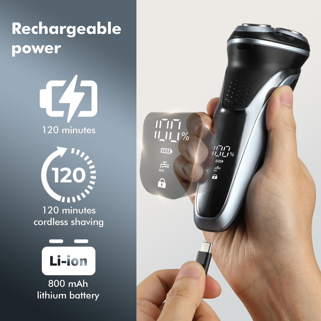 LONKEEN Travel Electric Razor for Men:5D Floating Head Shavers for Men, Smooth Shave Ready in Seconds - IPX7 Waterproof Wet or Dry, Practical USB-C Rechargeable, Stainless Steel Blades, Midnight Blue
