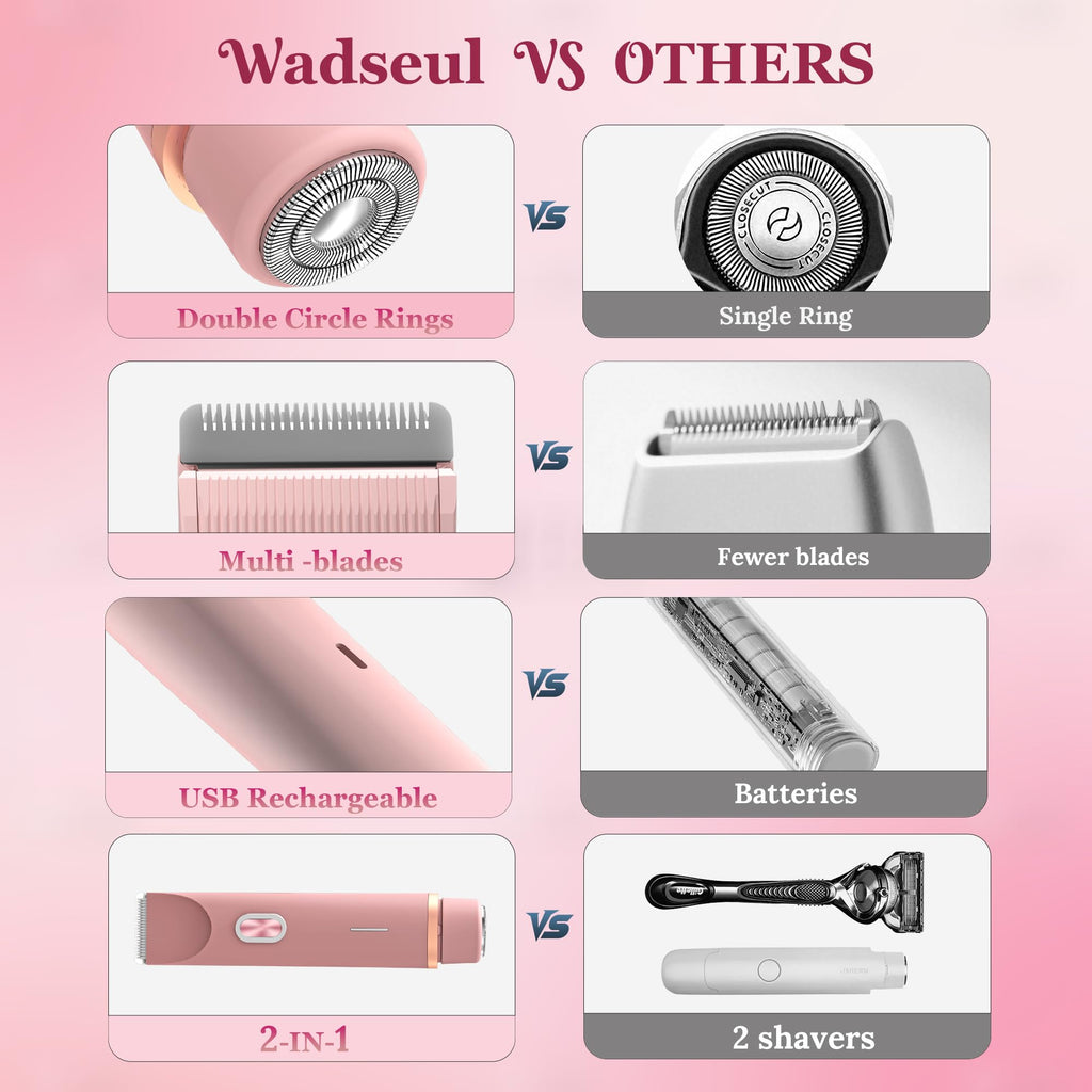 Bikini Trimmer for Women,2 in 1 Womens Electric Razors for Shaving with Dual Ceramic Blades,Painless Personal Trimmer for Body,Face&Intimate Part Hair,Waterproof Groomer for Travel