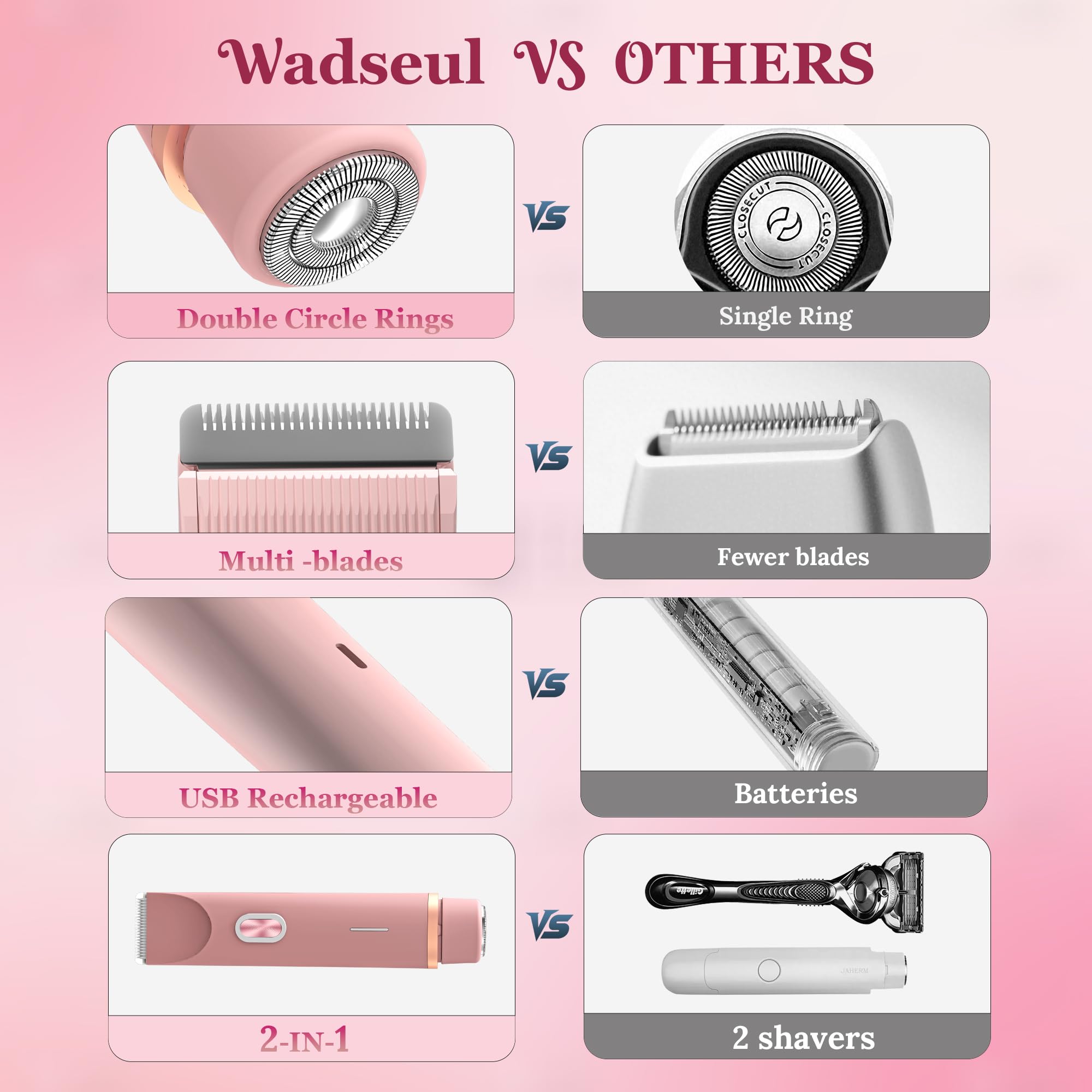 Bikini Trimmer for Women,2 in 1 Womens Electric Razors for Shaving with Dual Ceramic Blades,Painless Personal Trimmer for Body,Face&Intimate Part Hair,Waterproof Groomer for Travel