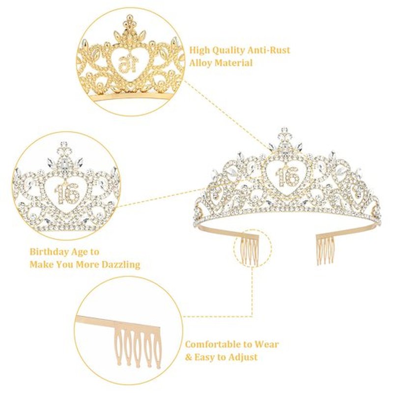 Araluky Sweet 16 Party Decorations: Purple Sweet 16 Crown & Sash for Girls' Teen, 16th Birthday, Teenage Girls, Females 16+