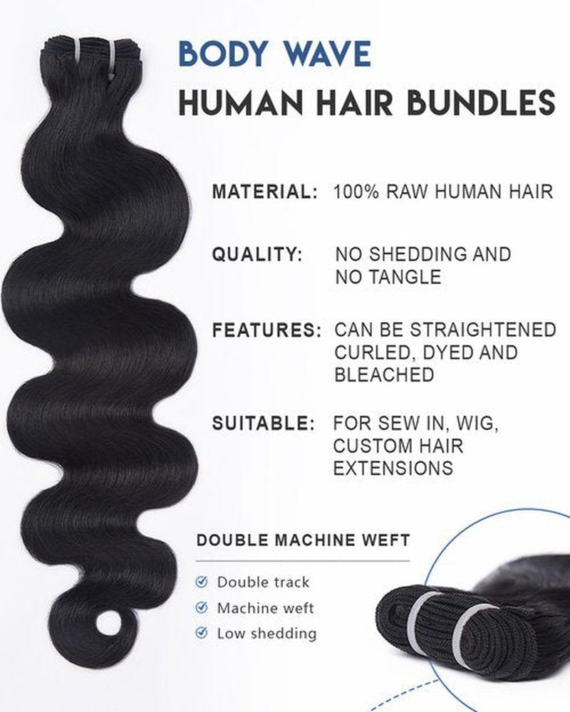 Lucklady 16A Raw Bundles Human Hair Body Wave, 20 Inch Body Wave Bundles Human Hair, Triple Lifespan Virgin Remy hair