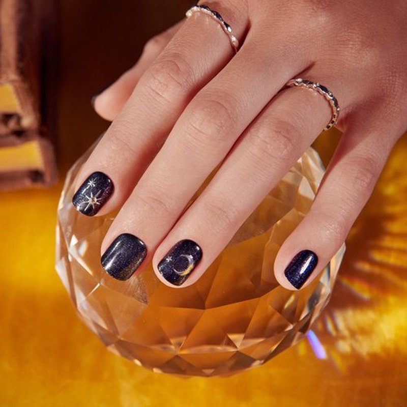 imPRESS X WICKED: FOR GOOD Press On Nails, ‘Know Your Power’, Blue, Short Squoval, New Improved Adhesive, Up To 10 Day Hold, Includes 30 Fake Nails, 1 Prep Pad, 1 Manicure Stick, 1 Mini File