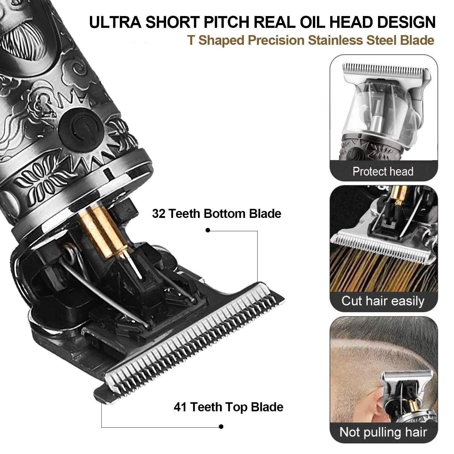 Suttik Hair Trimmer for Men, Professional Hair Clippers for Barber, Beard Trimmer for Men, Cordless Edgers Clippers, Ornate Knight T-Blade Close Cutting Trimmer with LCD, Gray