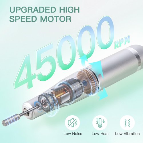 Madenia Rechargeable Professional Nail Drill Machine - 45000 RPM Portable Electric Nail File E File for Acrylic Gel Nails,Suitable for Salon Home Travel Manicure Use, Green
