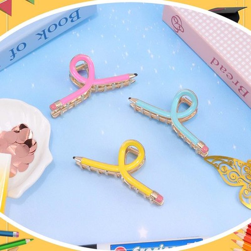 Tihebax Pencil Hair Clips, Teacher Hair Clips 3Pcs Teacher Gifts Teacher Hair Accessories for Women Fun Metal Claw Clips for Back to School Students and Teachers