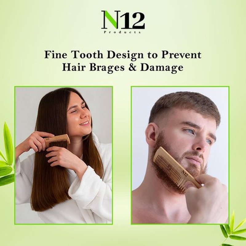 N12 Products 5 Bamboo Wood Pocket Beard Comb Set of 5, 100% Natural wooden combs for Beard, Hair, Mustache, Men & Women, Travel-Friendly, Eco-Friendly Grooming Solution