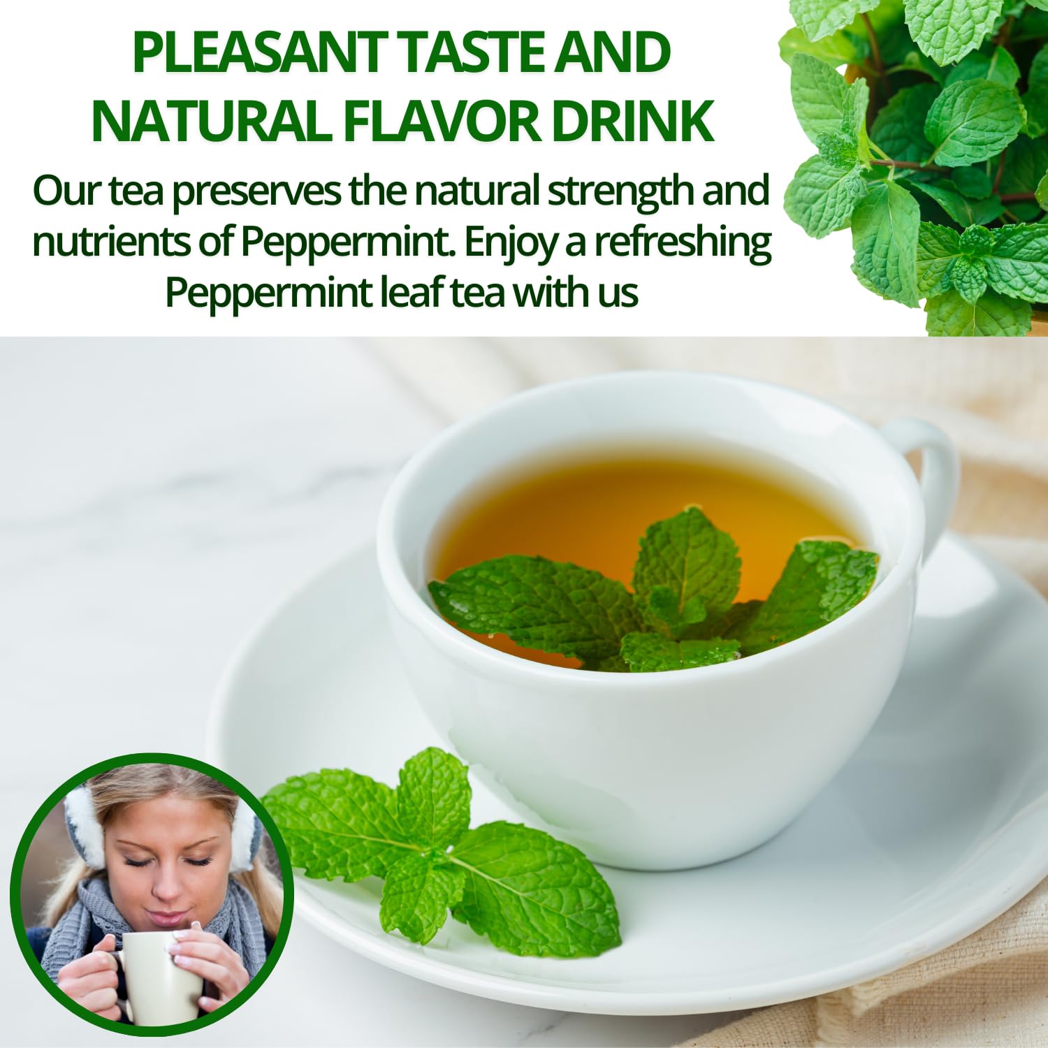 VIDA FARM 125 Peppermint Tea Bags, 100% Natural Peppermint Herbal Tea Bags, No Additives, No Caffeine, No Sugar