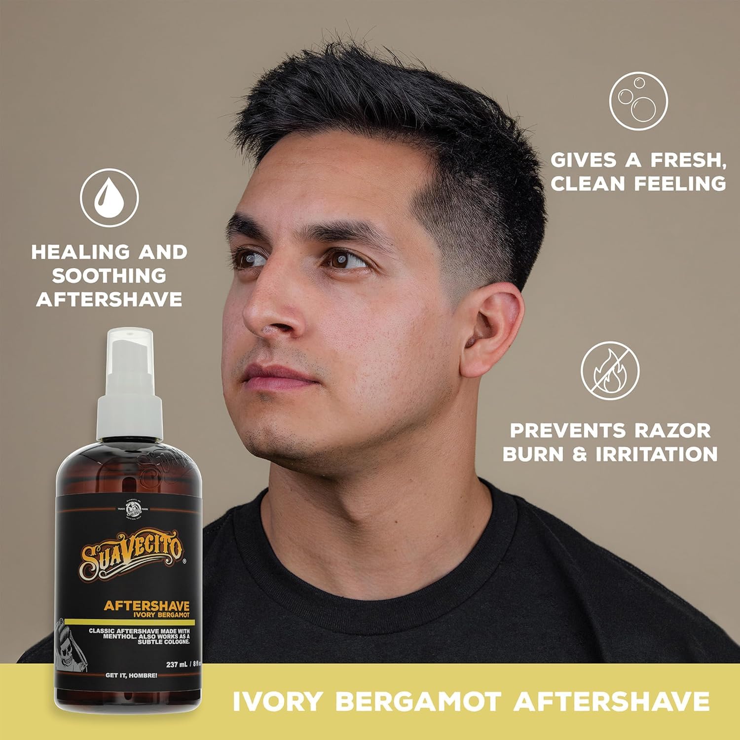 Suavecito Ivory Bergamot Aftershave 8 oz. Pump Spray Bottle - Soothes and hydrates Skin, Prevents Irritation, Helps You Feel Refreshed & Revitalized - Subtle Masculine Fragrance Throughout The Day