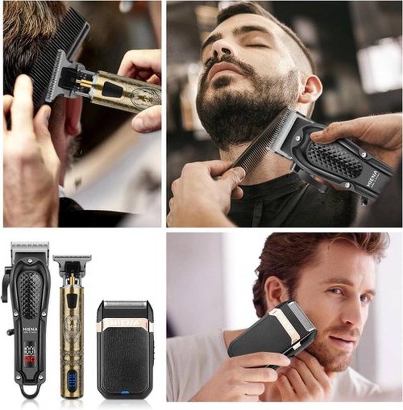 HIENA PRO Professional Hair Clippers - Cordless 3-in-1 Hair Cutting Kit with LED Display & Foil Shaver | USB-C Rechargeable