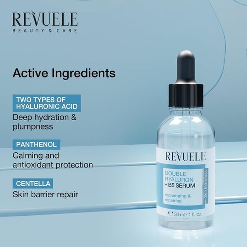 Revuele Double Hyaluron + B5 Serum - Hydrating Face Serum with Hyaluronic Acid & Panthenol, 1 fl. oz.