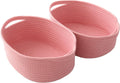 **JMvicyroam Woven Basket - Small Rope Storage Bin with Handles for Organizing Shelves | Pink, 2 Pack**