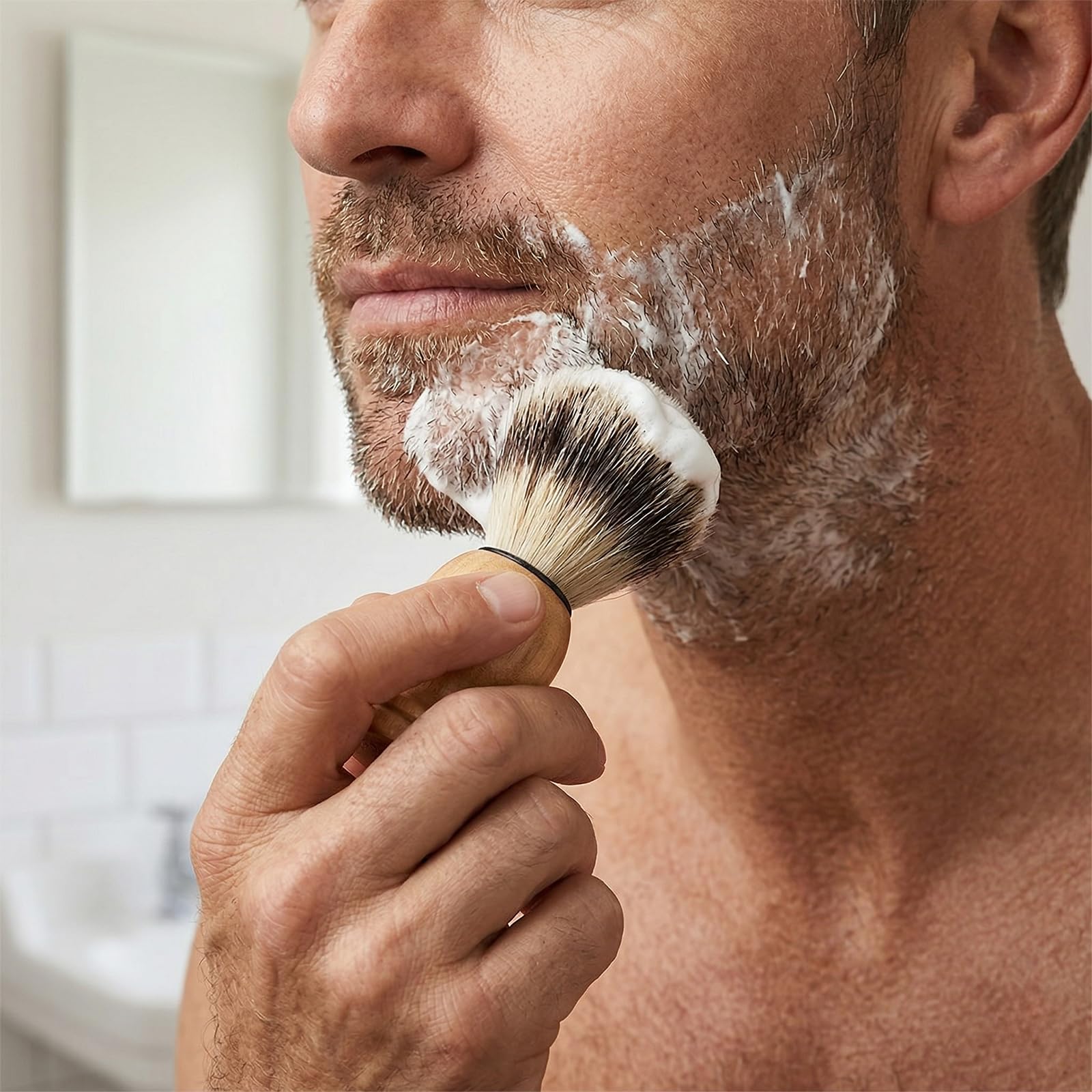 Shave Brush for Men, Shaving Lather Brush Travel Shave Brushes Hand Crafted with Comfortable Bamboo Handle Cream Brushes, Grooming Gift for Men