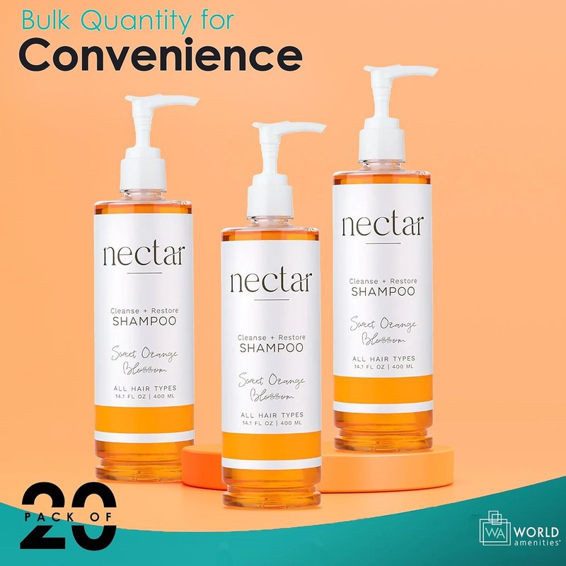 World Amenities Nectar Pump Bottle Hair Shampoo - Orange Blossom Balancing Formula with Vitamins & Minerals