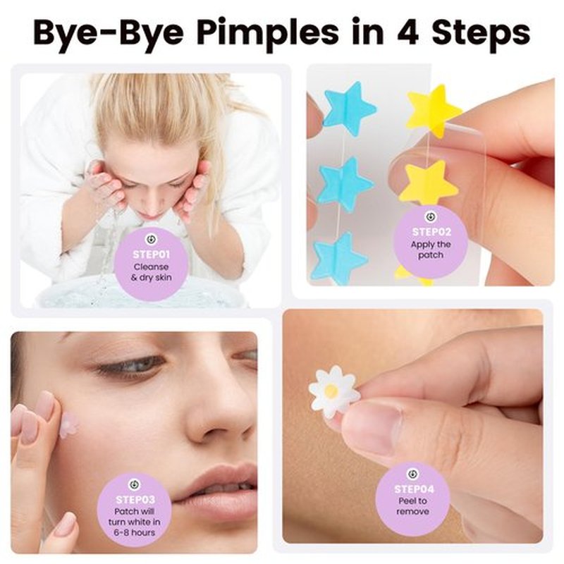 Amifiy Star Pimple Patches For Face, Korean Cute Pimple Patch with Star/Heart/Flower Shapes,Acne Treatment Absorbs Zits, Reduces Redness with Hydrocolloid & Tea Tree, Vegan, 40 Count