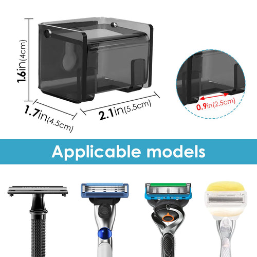 2 Pack Acrylic Razor Holder with Cover for Shower, Wall Mounted Razor Shaver Organizer with Suction Cup, Razor Hanger Rack Compatible with Gillette Fusion 5 Proglide, Mach 3 Classic (Gray Clear)