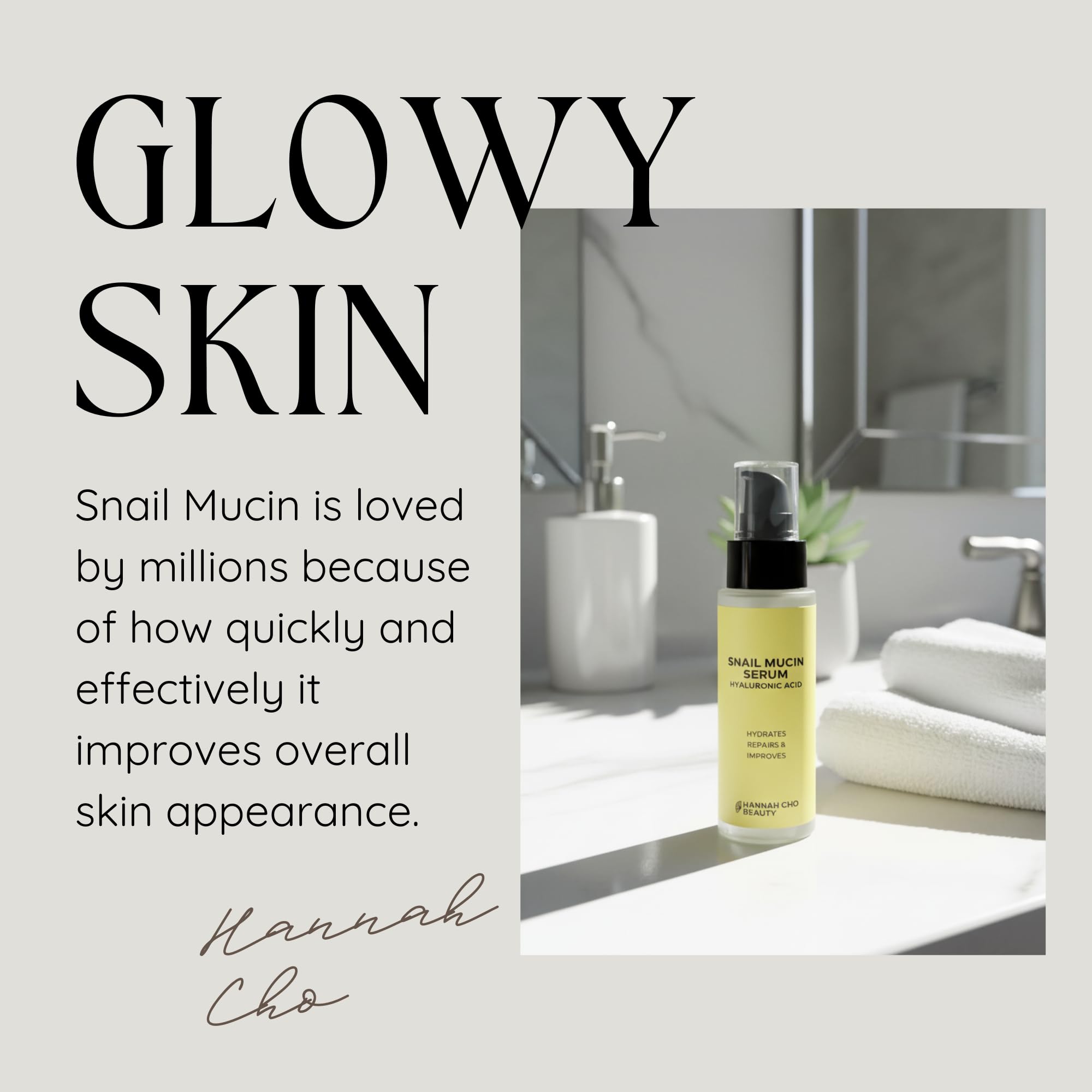 Snail Mucin Serum - Hydrating Face Serum for Skin Barrier Repair & Anti-Aging - Hyaluronic Acid Active Moisture Retention - Hannah Cho Beauty