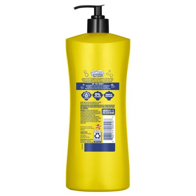 Suave Kids SpongeBob SquarePants 3 in 1 Shampoo, Conditioner & Body Wash JellyFish Splash Scent, Tear-Free & Gentle, Dermatologist Tested, 4 Count, 28 FL OZ Pump