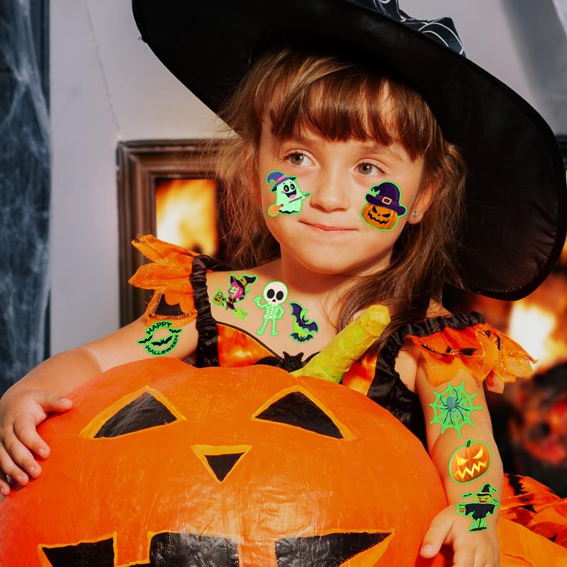 winthrop 240 Pcs Luminous Halloween Temporary Tattoos for Kids, Individually Wrapped Glow In the Dark Waterproof Safety Tattoos,Trick or Treat, Best Choice for Halloween Candy Bag, 60 Designs