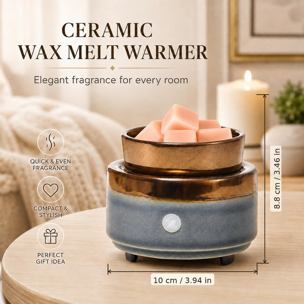 Ceramic Wax Melt Warmer, Electric Wax Warmer for Scented Wax Cubes, Flameless Fragrance Warmer with Removable Dish & Indicator Light, Compact Tabletop Home Decor for Bedroom Living Room Office Gift