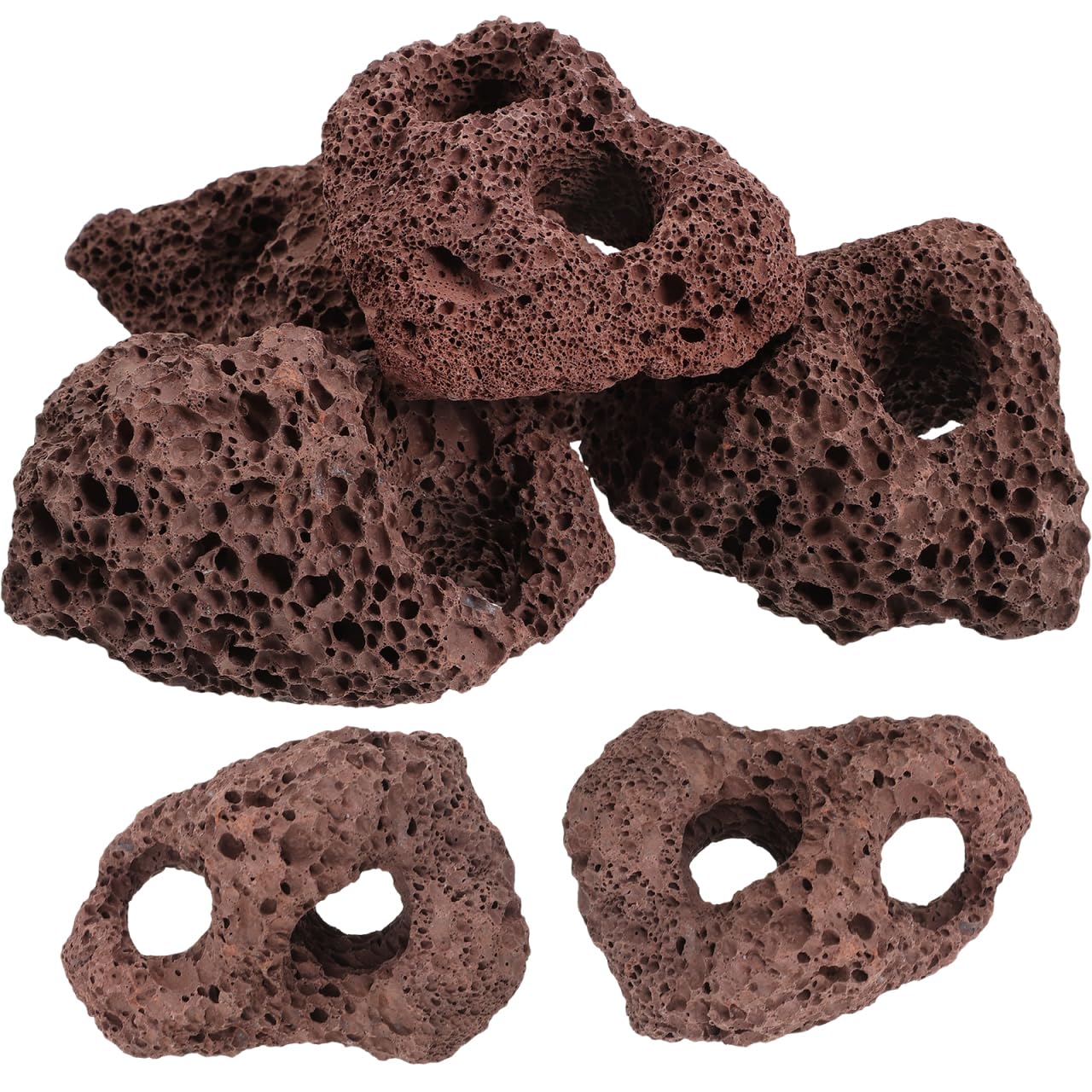 Housoutil 6Pcs Aquarium Volcanic Rocks Ornaments 3.93X2.75X1.57In Fish Tank Decorative Lava Stones Plant Fixers for Aquatic Plant Stability and Small Fish Shelter