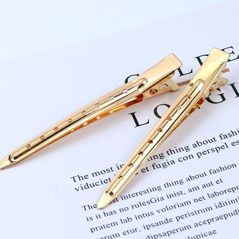 Dizila 40 Pieces 9cm/3.5" Gold Metal Hair Salon Alligator Hair Styling Clips with Holes Duckbill Hair Sectioning Clips Hair Barrettes Accessories for Women Girls Teens