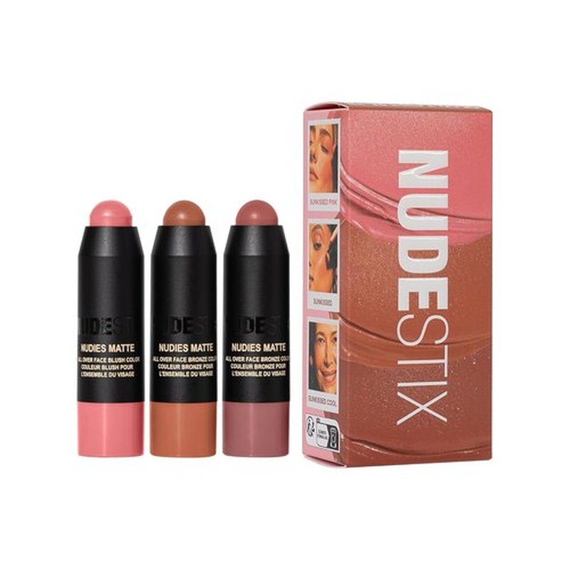 Nudestix Sunkissed Blush & Bronze Mini Kit - Vegan Matte Cream Makeup Sticks for Cheeks, Eyes & Lips | Travel-Friendly Limited Edition Set