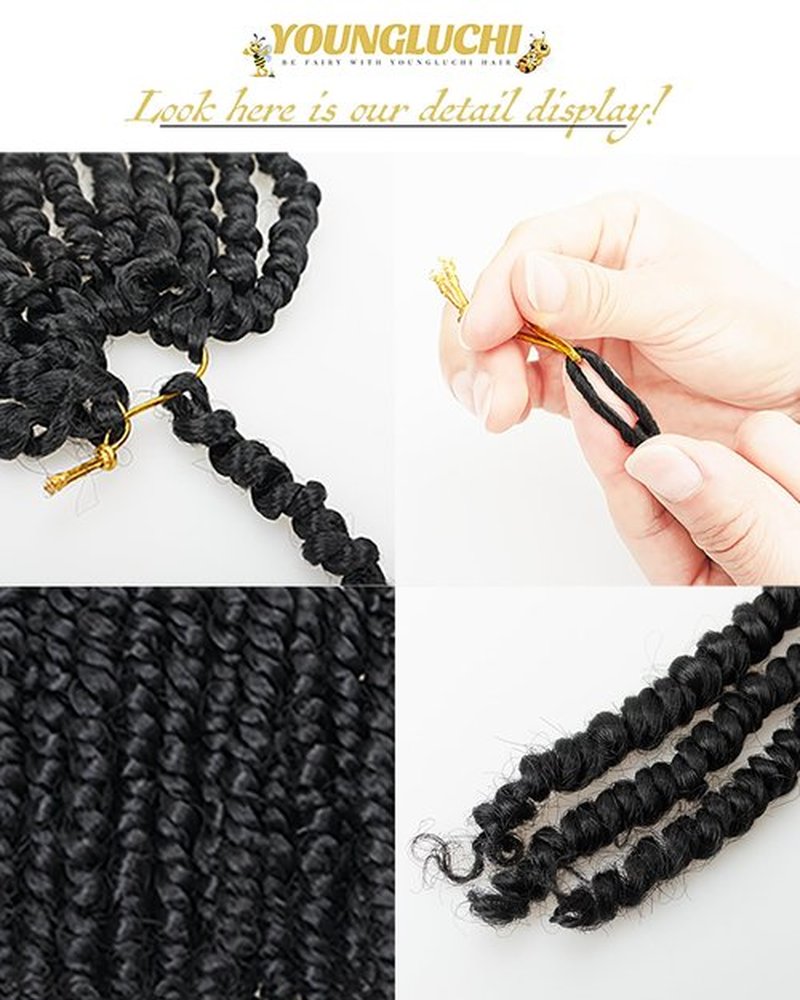 4 Inch 7 Packs Super Short Passion Twist Crochet Hair for Black Women and Kids-Natural Black Pre Looped Pretwisted Soft Hair Extensions,Braided by Synthetic Spring Kinky Twist Bohemian Curl(4"-7P,1B#)