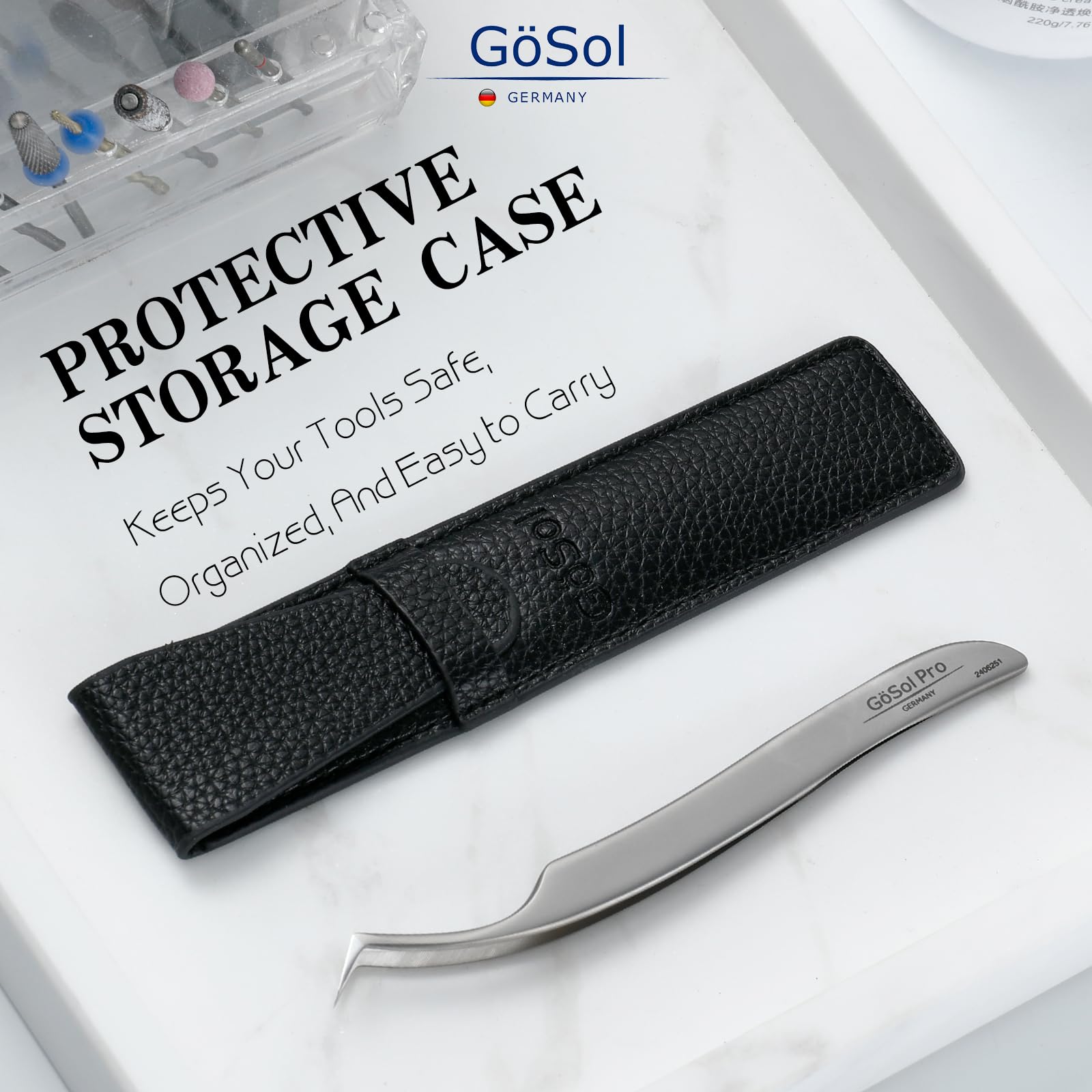 GöSol Pro Lash Tweezers for Eyelash Extensions, Professional Expert Eyelash L-shape Tweezers for High Precision Pick/Fan/Wiggle/Apply; 420 Stainless Steel Lash Tweezer for Volume & Classic Lashes