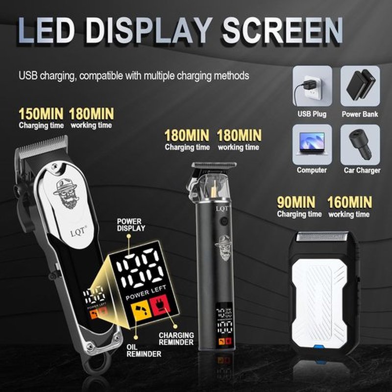 LQT Professional Cordless Hair Clippers for Men - LED Display Hair Trimmer & Beard Trimmer Kit, Rechargeable Hair Cutting Machine with Precision Blades, Gifts for Dad Father's Day, Christmas
