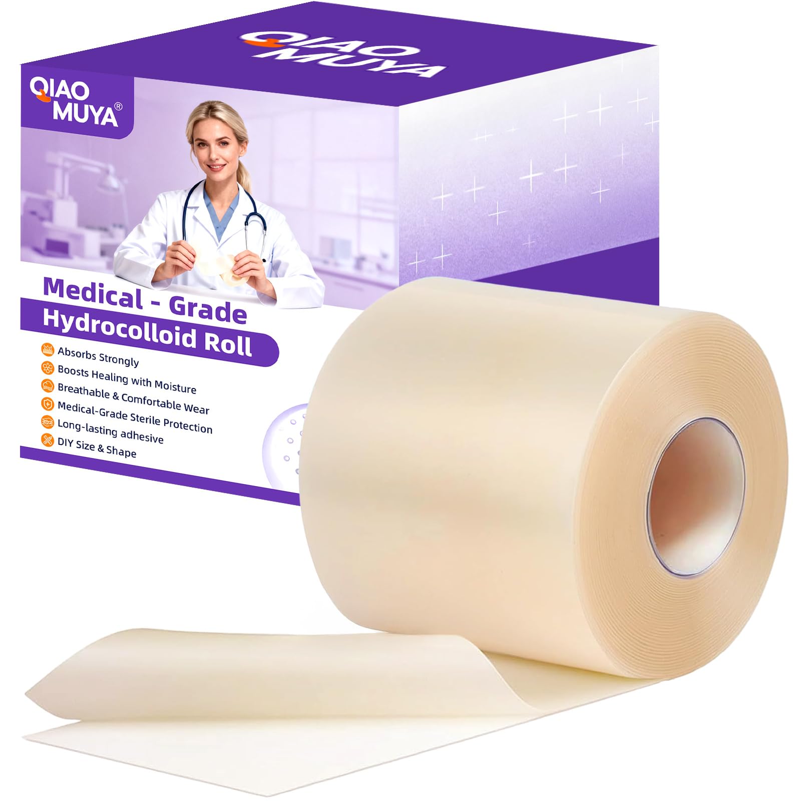 Hydrocolloid Roll for Wound Care, Hydrocolloid Bandages with Self-Adhesive, Flexible & Waterproof DIY Size & Shape (3.6)