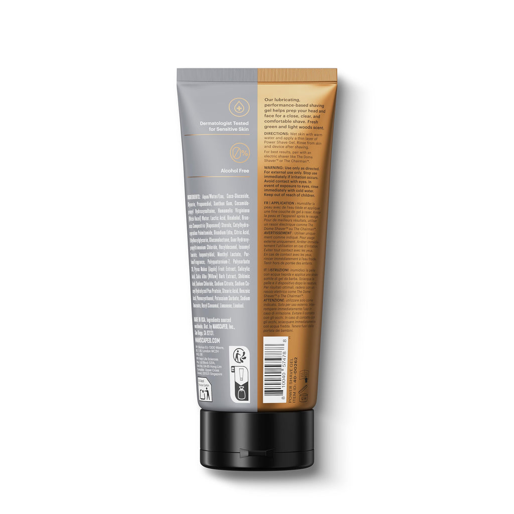 MANSCAPED® Power Shave Gel, Men's Soothing Head & Face Shaving Gel, with Witch Hazel & Gentle Liquid Exfoliants to Help Defend Against Irritation, Ingrown Hairs & Razor Bumps
