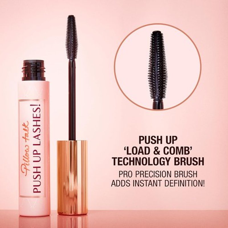 Charlotte Tilbury Pillow Talk Push Up Lashes Mascara - Lengthening & Volume Boosting - Smudge-Proof Super Black Travel Size