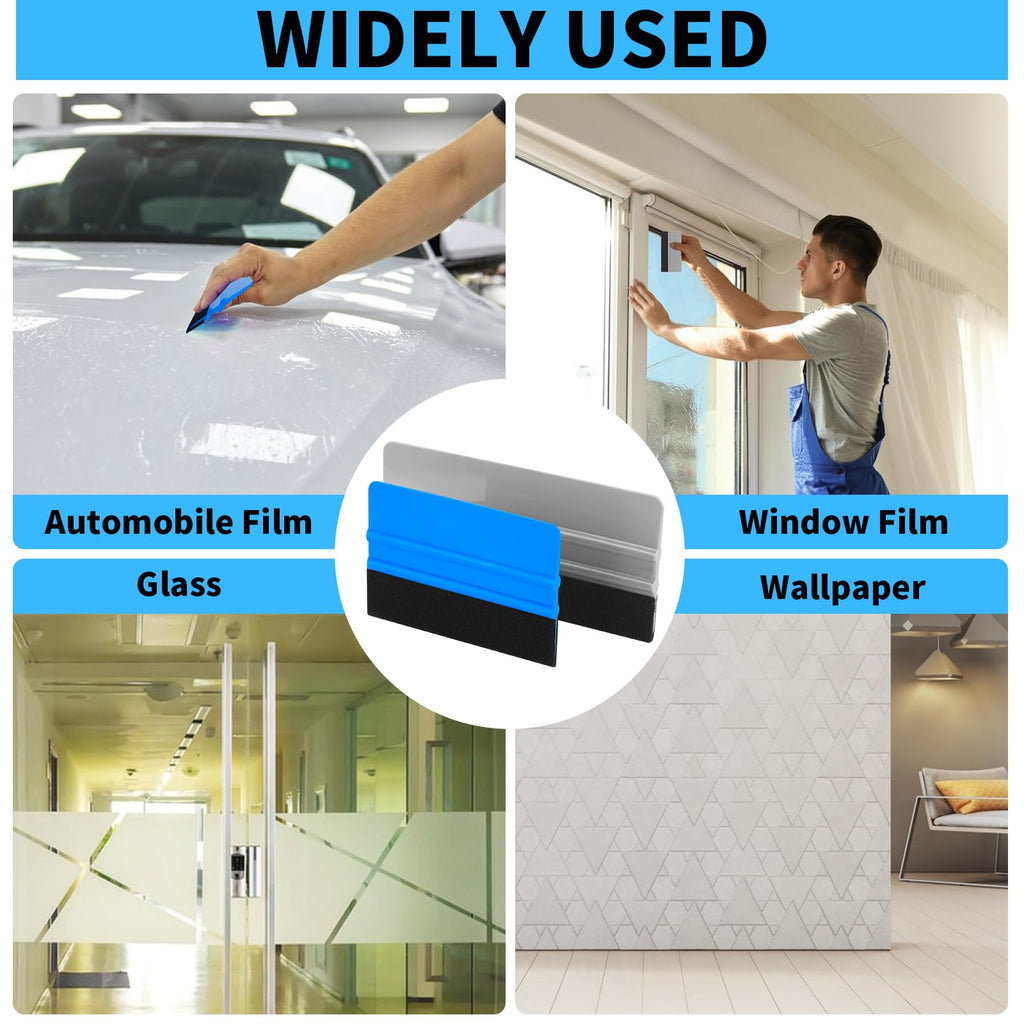 Arayker 20 Pack Vinyl Wrap Squeegee 4 Inch / 6 Inch Felt Edge Squeegee Window Film Tint Tool Decal Applicator Scraper Tool Wallpaper Smoothing Tool with 20 PCS Black Fabric Felt