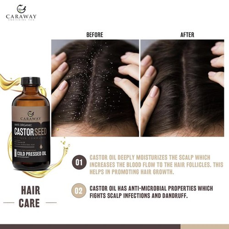 CARAWAY Cold Pressed Pure Castor Oil – Indian Handmade | Therapeutic Grade | Edible | For Liver Detox, Hair Growth, Eyelashes, Skin, Constipation & Joint Pain | Glass Bottle – 236ml