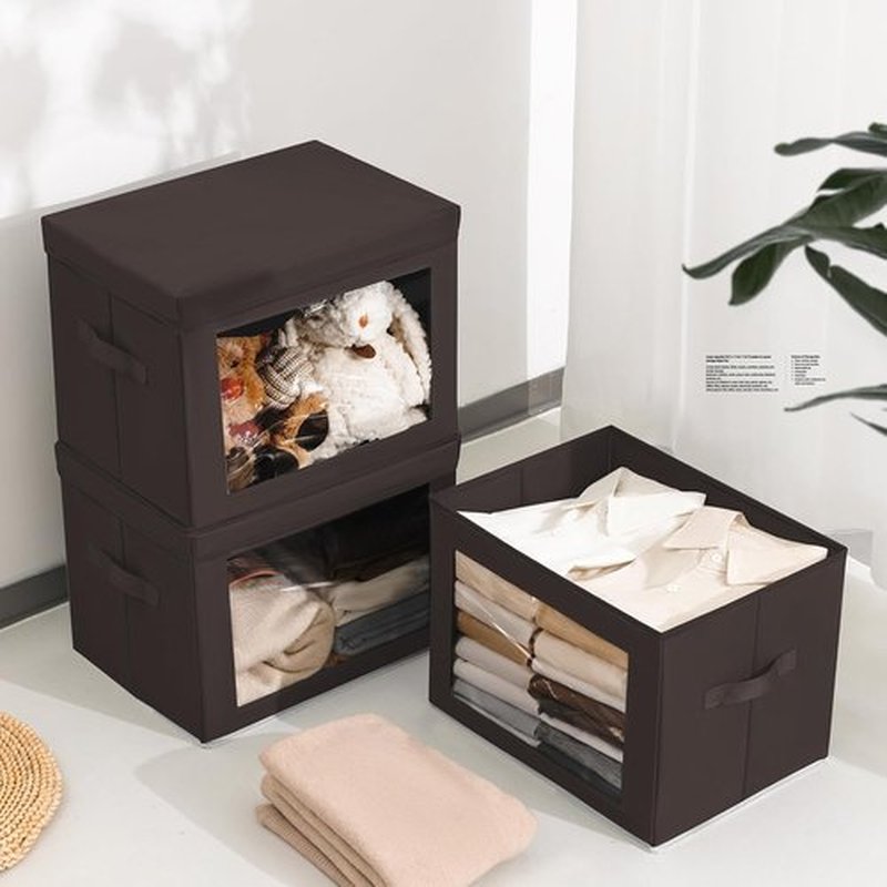 Homsorout Stackable Storage Bins - Large Foldable Closet Organizers with Lids, 6-Pack, Brown