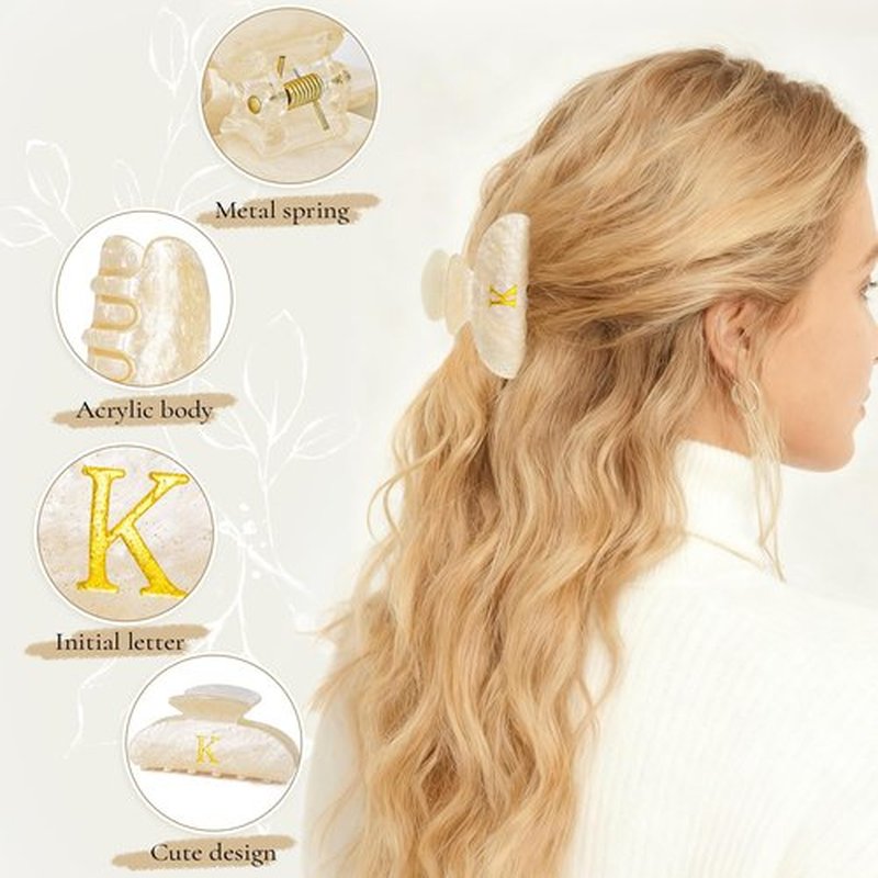Fycert Easter Gifts Basket Stuffers for Women Teen Girls - Cute Hair Clips Initial Claw | Birthday Gifts | Bridesmaid Gifts | Preppy Trendy Stuff Personalized Hair Claws Accessories - Gold,A