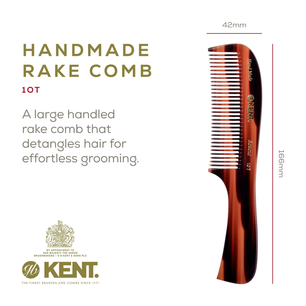 Kent 10T Large Hair Detangler Comb - Handmade Wide Tooth Combs for Curly Hair, Rake Comb For Wet and Dry Hairs, for Women for Thick Hairs Saw-Cut and Hand Polished Kent Combs