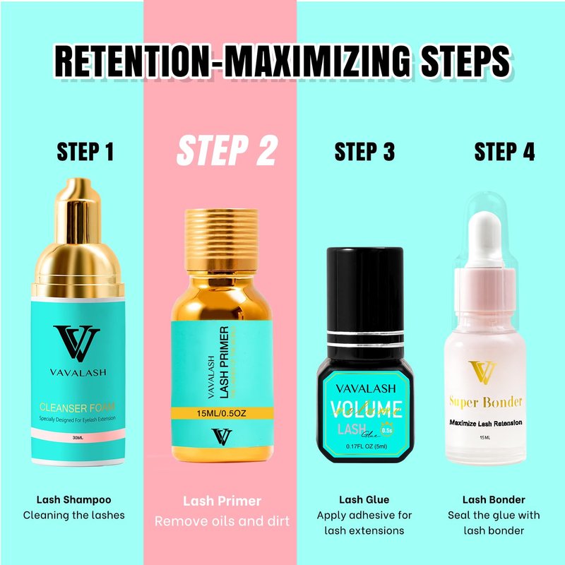 VAVALASH Lash Primer for Lash Extensions 15 ML Eyelash Extension Primer Increase Adhesive Bonding Power Easily Removes Proteins and Oils for Longer Lash Lasting Professional Use Only(15ML)