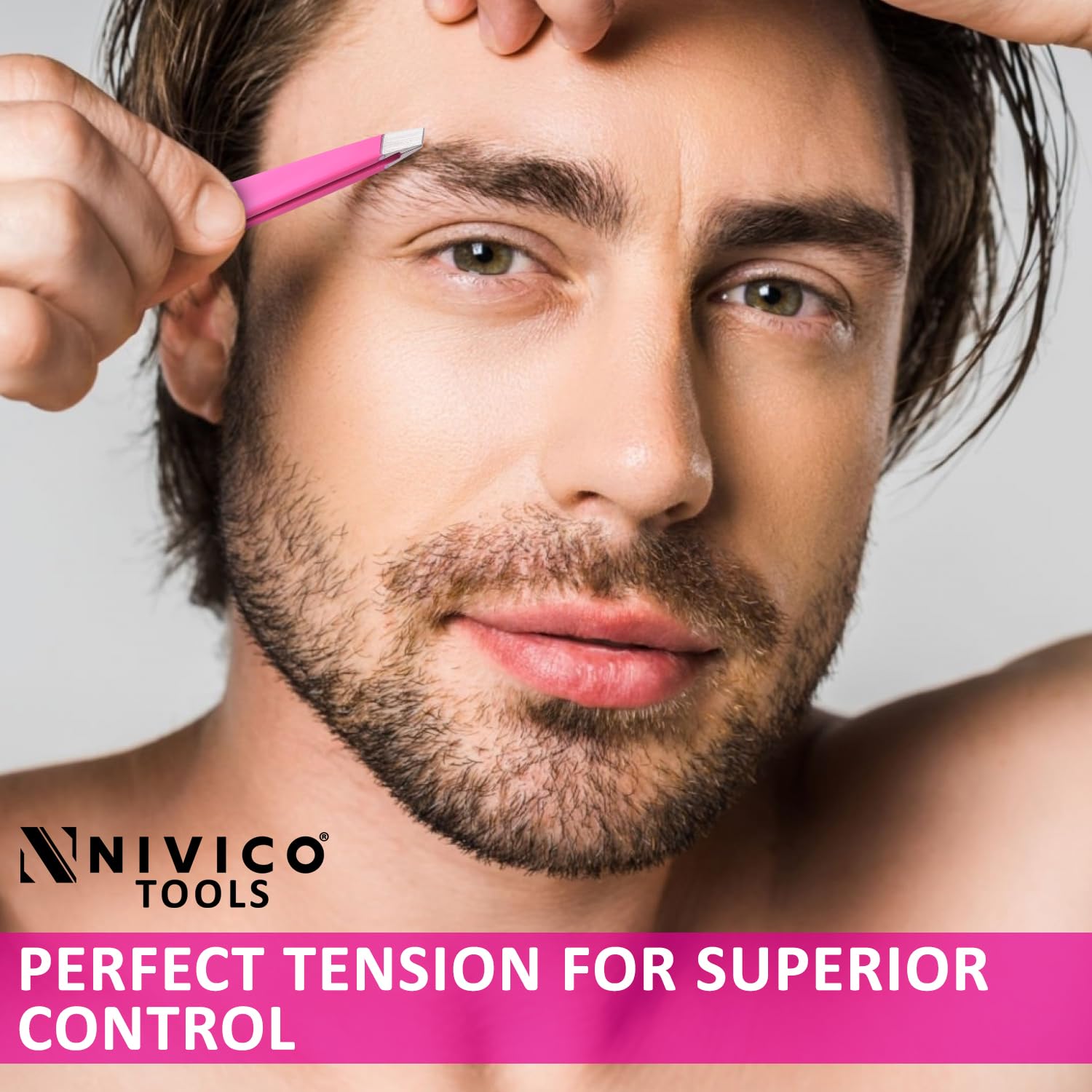 NIVICO Professional Slant Eyebrow Tweezers – Precision Stainless Steel Tweezers for Ingrown & Facial Hair Removal, Salon Quality Brow Shaping for Men & Women (Pink)